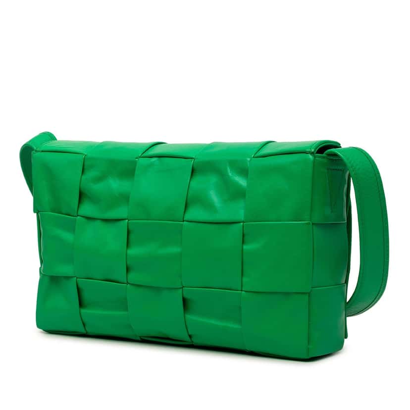 Bottega Veneta Small Paper Calfskin Intrecciato Cassette Crossbody Green Leather Very good condition - Back View