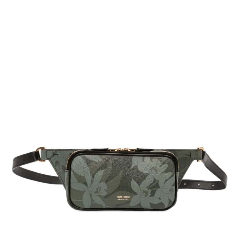 Tom Ford Leather Floral Print Belt Bag Green Leather Very good condition - Front View