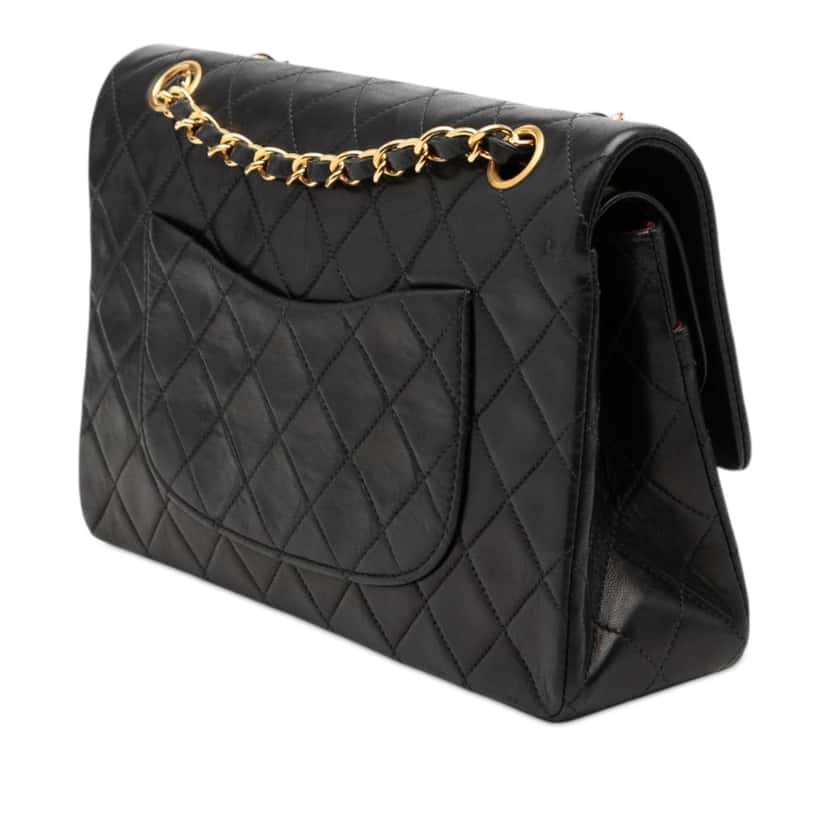 Chanel Medium Classic Lambskin Double Flap Black Leather Very good condition - Back View
