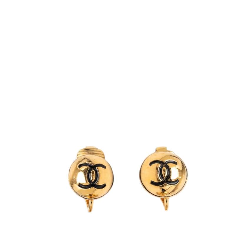 Chanel CC Gold Plated Round Clip On Earrings Gold Metal Very good condition - Front View