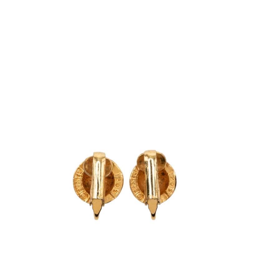 Chanel CC Gold Plated Round Clip On Earrings Gold Metal Very good condition - Back View