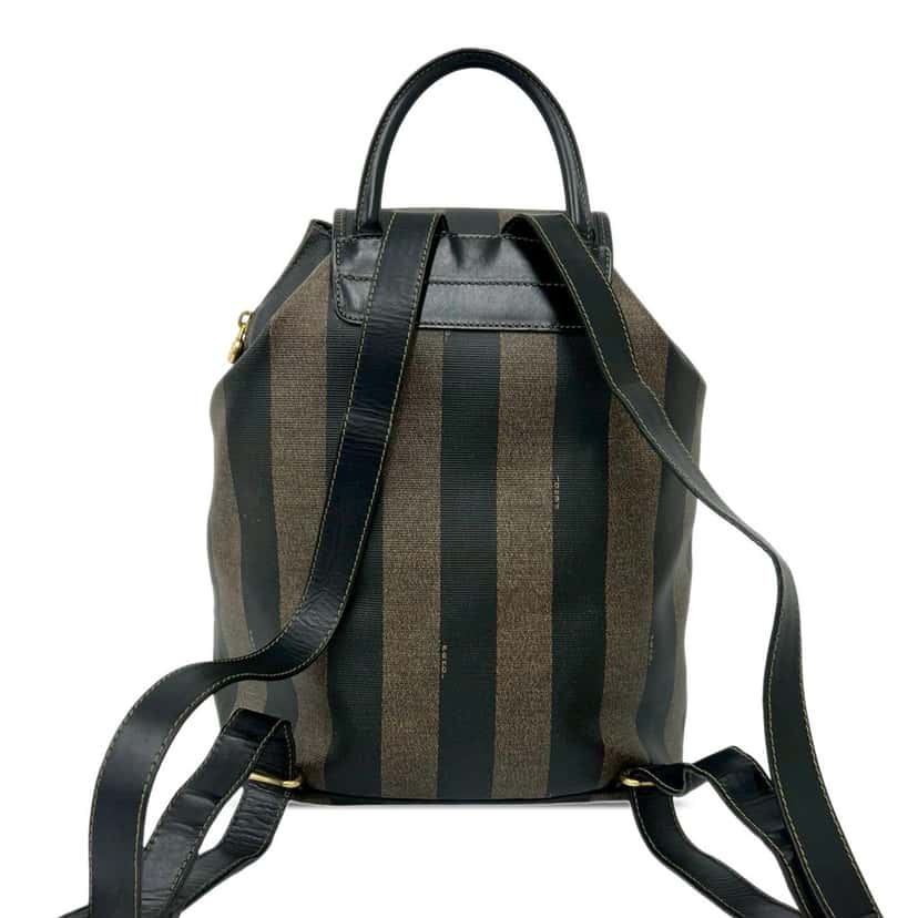 Fendi Pequin Coated Canvas Drawstring Backpack Brown Very good condition - Back View