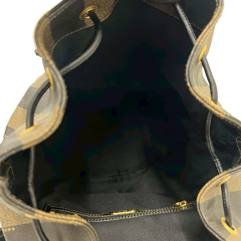 Fendi Pequin Coated Canvas Drawstring Backpack Brown Very good condition - Model View