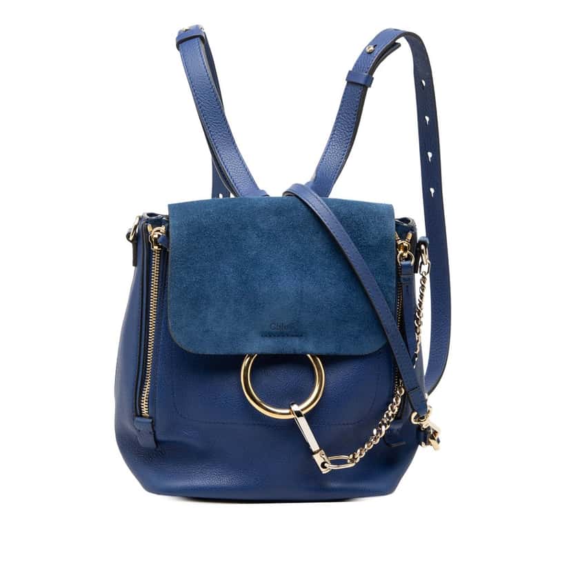 Chloé Medium Calfskin and Suede Faye Backpack Blue Leather Very good condition - Front View