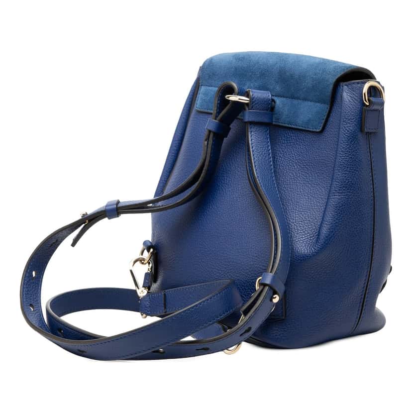 Chloé Medium Calfskin and Suede Faye Backpack Blue Leather Very good condition - Back View