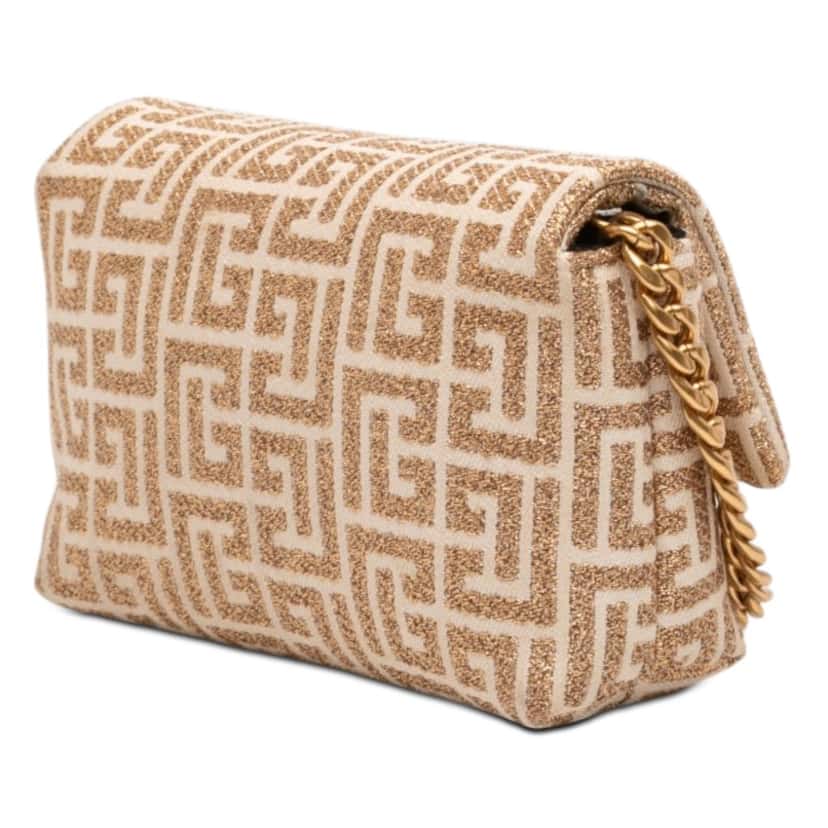 Balmain Mini Monogram Jacquard 1945 Crossbody Beige Very good condition - Back View