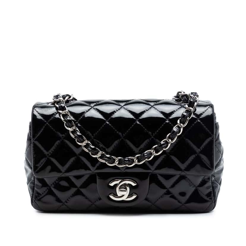 Chanel Mini Rectangular Classic Patent Single Flap Black Leather Very good condition - Front View