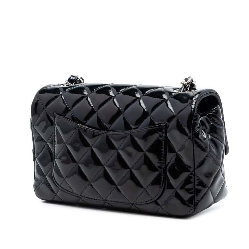 Chanel Mini Rectangular Classic Patent Single Flap Black Leather Very good condition - Back View