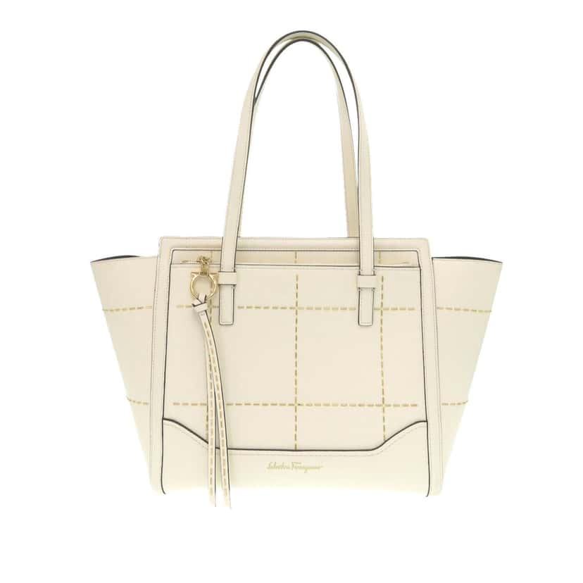 Ferragamo Medium Stitched Leather Amy Tote White Leather Very good condition - Front View