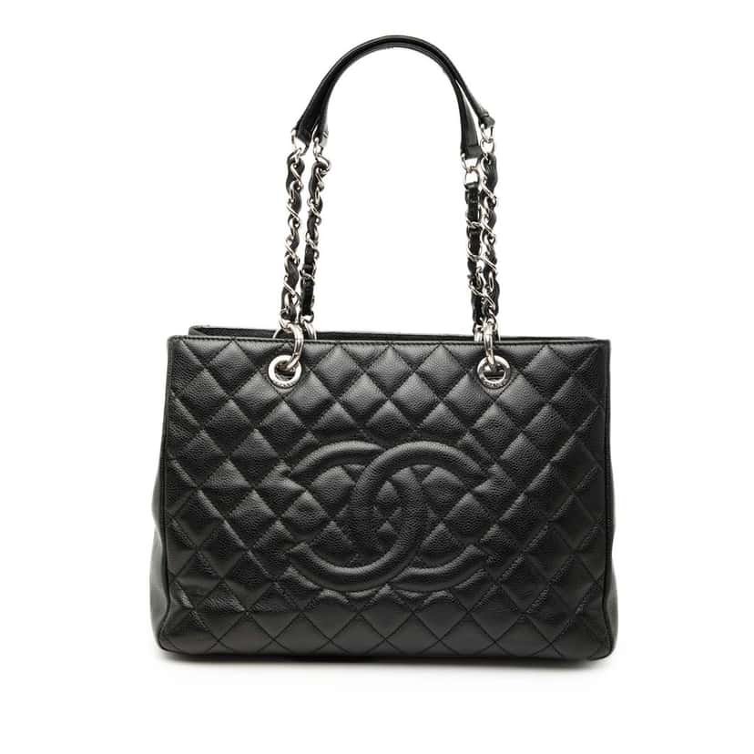 Chanel Caviar Grand Shopping Tote Black Leather Very good condition - Front View