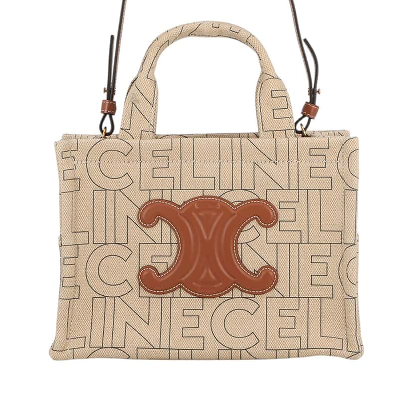 Celine Small Printed Canvas Triomphe Cabas Thais Tote Beige Very good condition - Front View