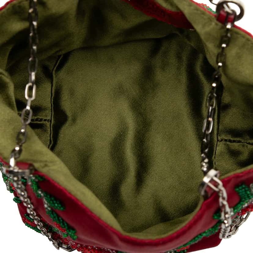 Valentino Micro Beaded Satin Floral Chain Tote Red Very good condition - Model View