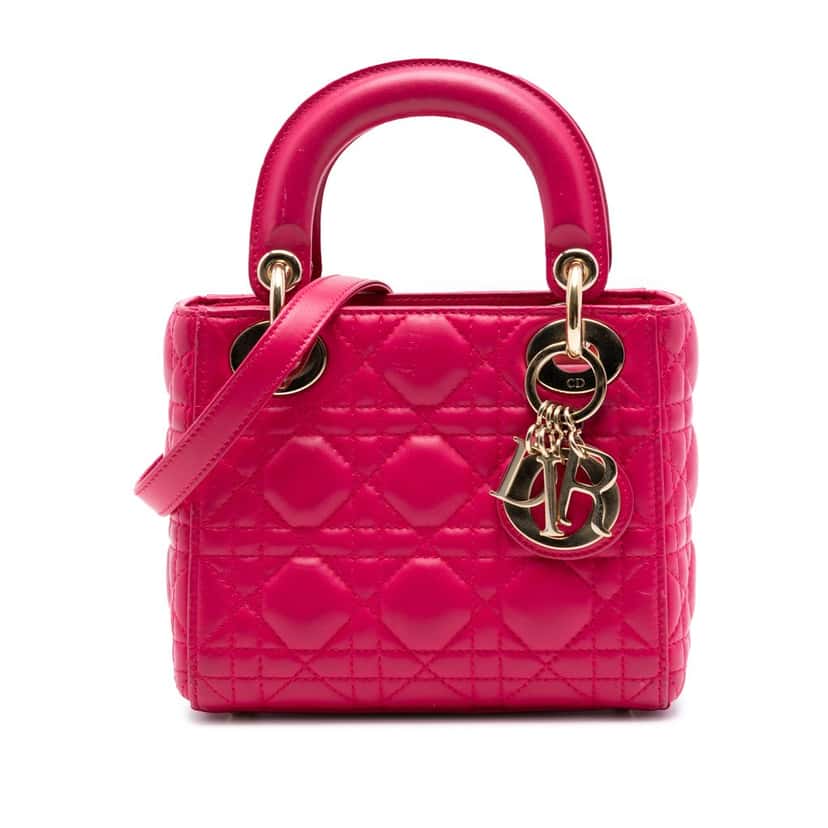 Dior Mini Lambskin Cannage Lady Dior Pink Leather Never worn, with tag - Front View