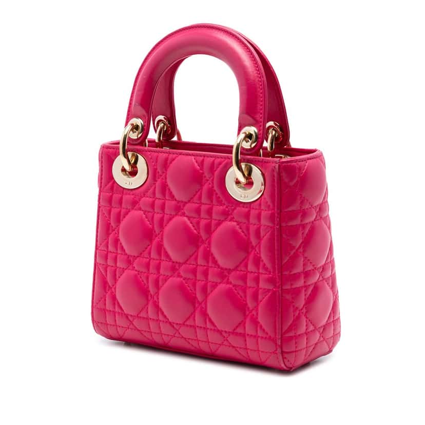 Dior Mini Lambskin Cannage Lady Dior Pink Leather Never worn, with tag - Back View