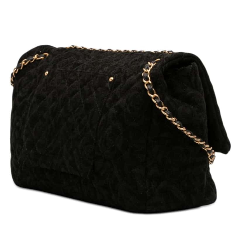 Chanel XXL Classic Velvet Printed Camellia Flap Black Very good condition - Back View