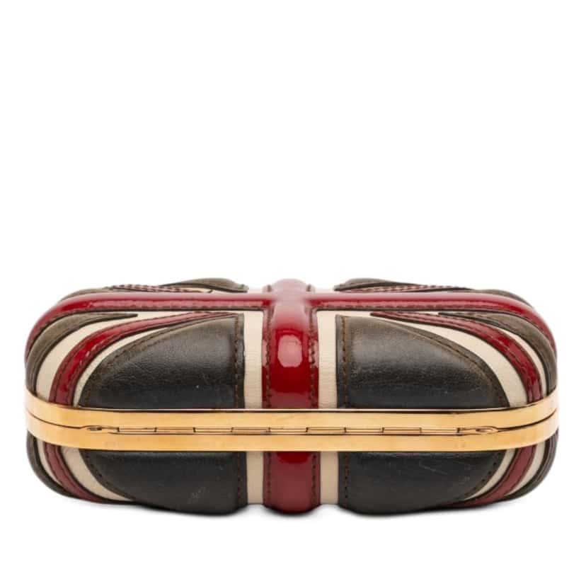 Alexander McQueen Calfskin and Patent Britannia Skull Box Clutch Brown Leather Very good condition - Inside View