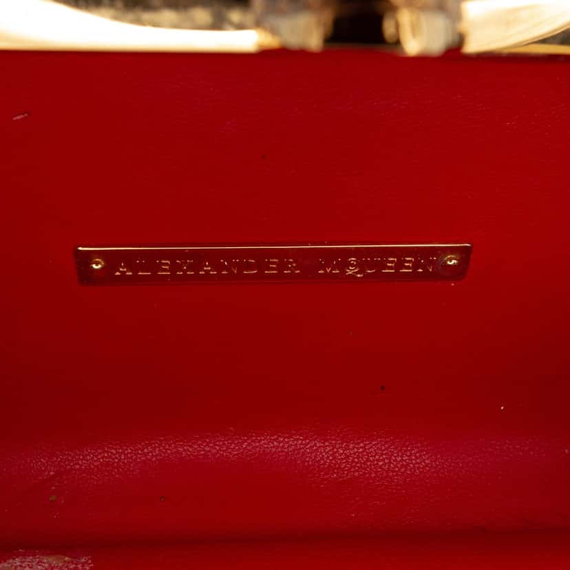 Alexander McQueen Calfskin and Patent Britannia Skull Box Clutch Brown Leather Very good condition - Box View
