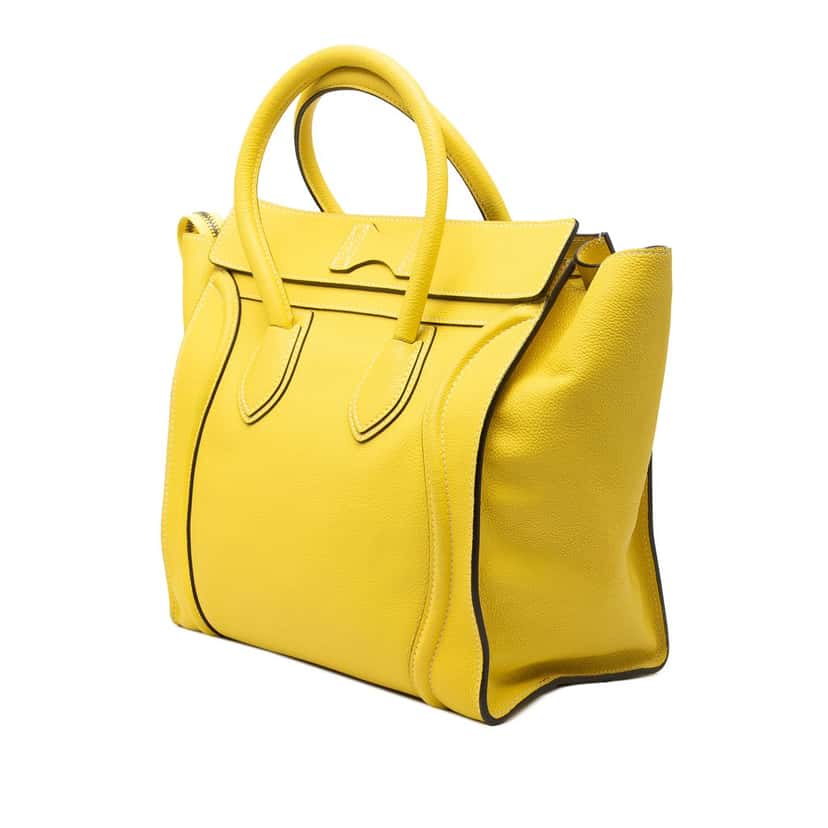 Celine Mini Calfskin Luggage Tote Yellow Leather Very good condition - Back View