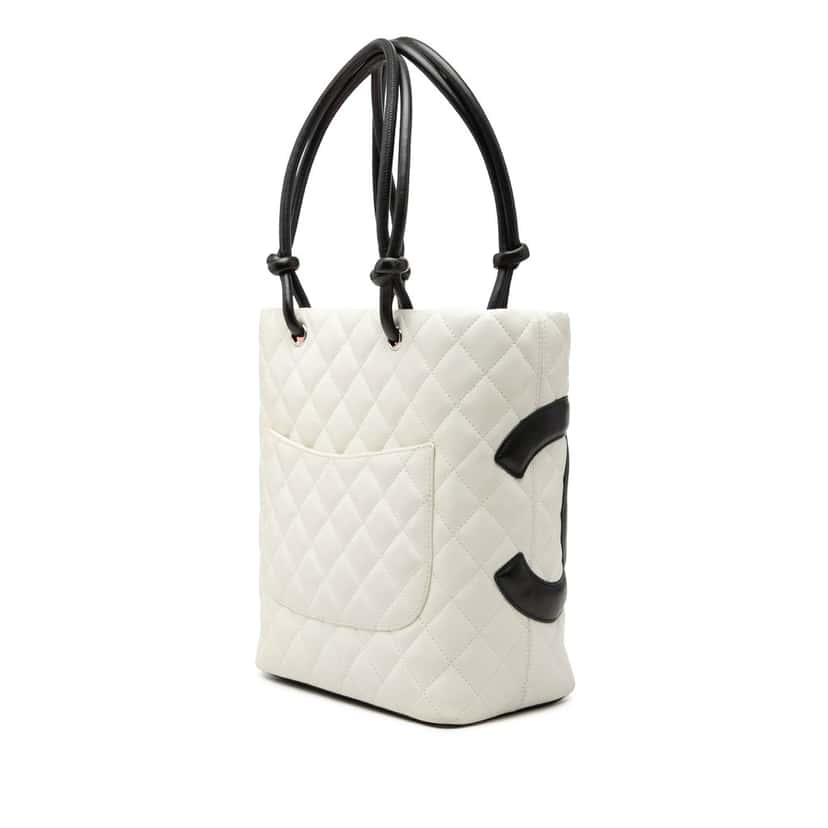 Chanel Medium Quilted Calfskin Cambon Ligne Tote White Leather Very good condition - Back View
