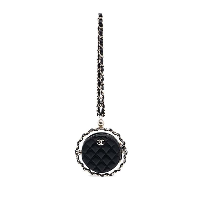 Chanel CC Quilted Lambskin Round Chain Around Clutch With Chain Black Leather Very good condition - Front View