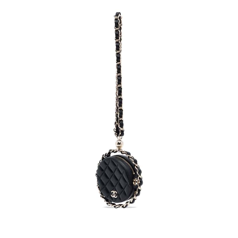 Chanel CC Quilted Lambskin Round Chain Around Clutch With Chain Black Leather Very good condition - Back View