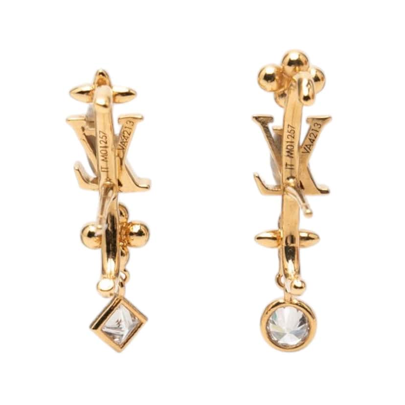 Louis Vuitton Gold Plated Strass LV In The Sky Push Back Earrings Gold Metal Very good condition - Back View