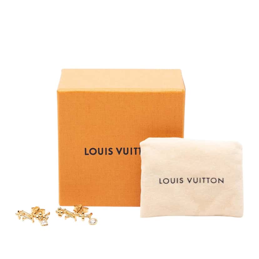 Louis Vuitton Gold Plated Strass LV In The Sky Push Back Earrings Gold Metal Very good condition - Model View