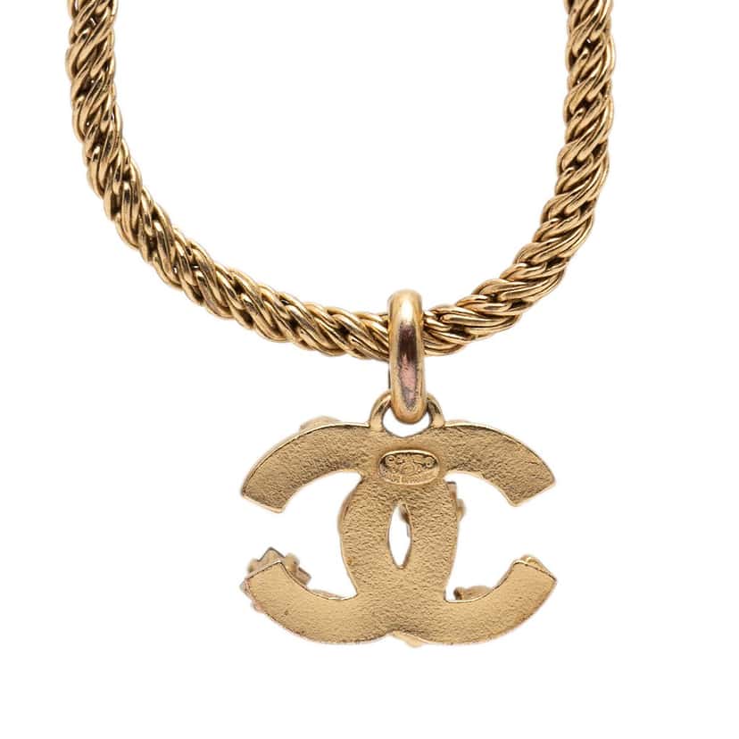 Chanel CC Gold Plated Gripoix Pendant Necklace Gold Metal Very good condition - Back View
