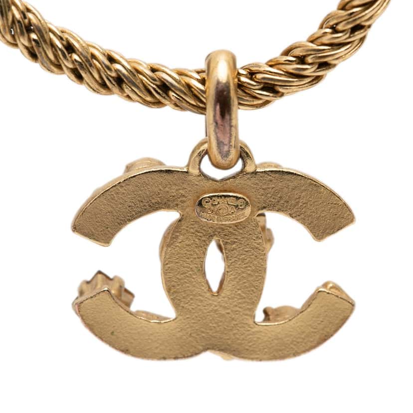 Chanel CC Gold Plated Gripoix Pendant Necklace Gold Metal Very good condition - Inside View