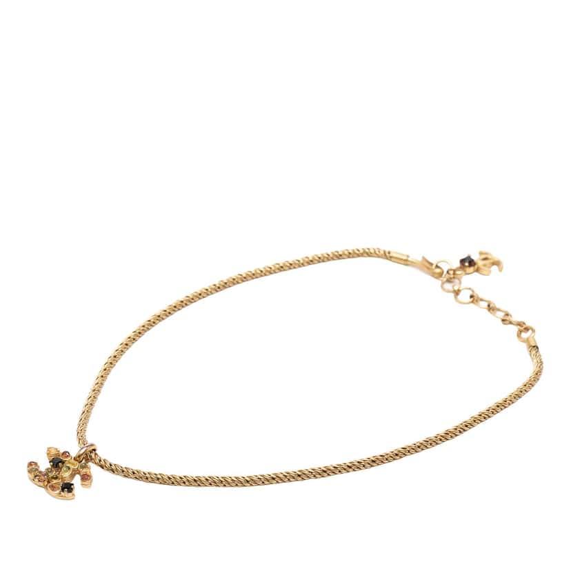 Chanel CC Gold Plated Gripoix Pendant Necklace Gold Metal Very good condition - Model View