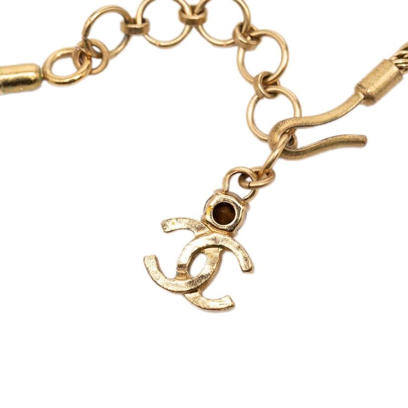 Chanel CC Gold Plated Gripoix Pendant Necklace Gold Metal Very good condition - Box View