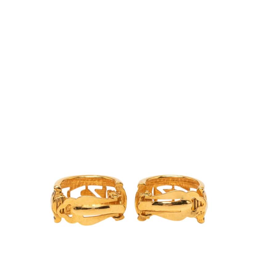 Chanel Gold Plated Logo Hoop Clip On Earrings Gold Metal Very good condition - Back View