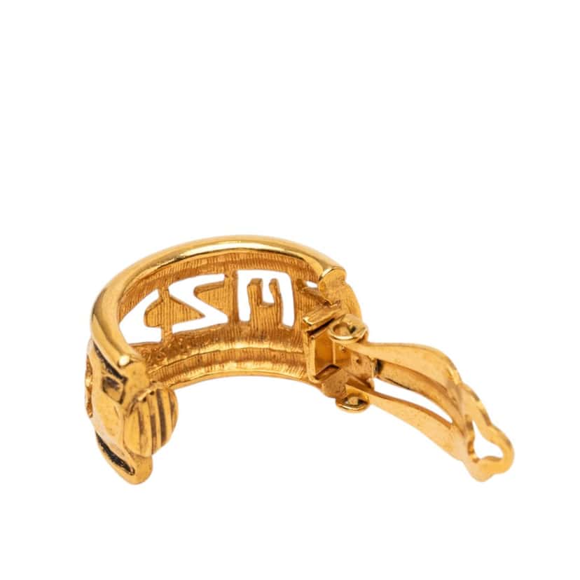 Chanel Gold Plated Logo Hoop Clip On Earrings Gold Metal Very good condition - Inside View
