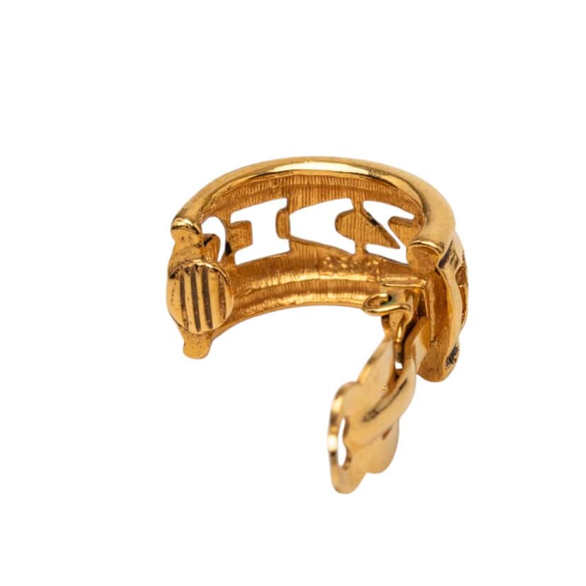Chanel Gold Plated Logo Hoop Clip On Earrings Gold Metal Very good condition - Model View