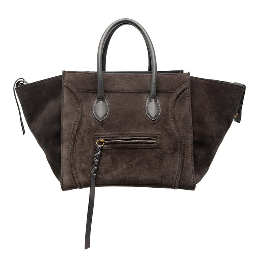 Celine Medium Suede Phantom Luggage Tote Brown Leather Good condition - Front View