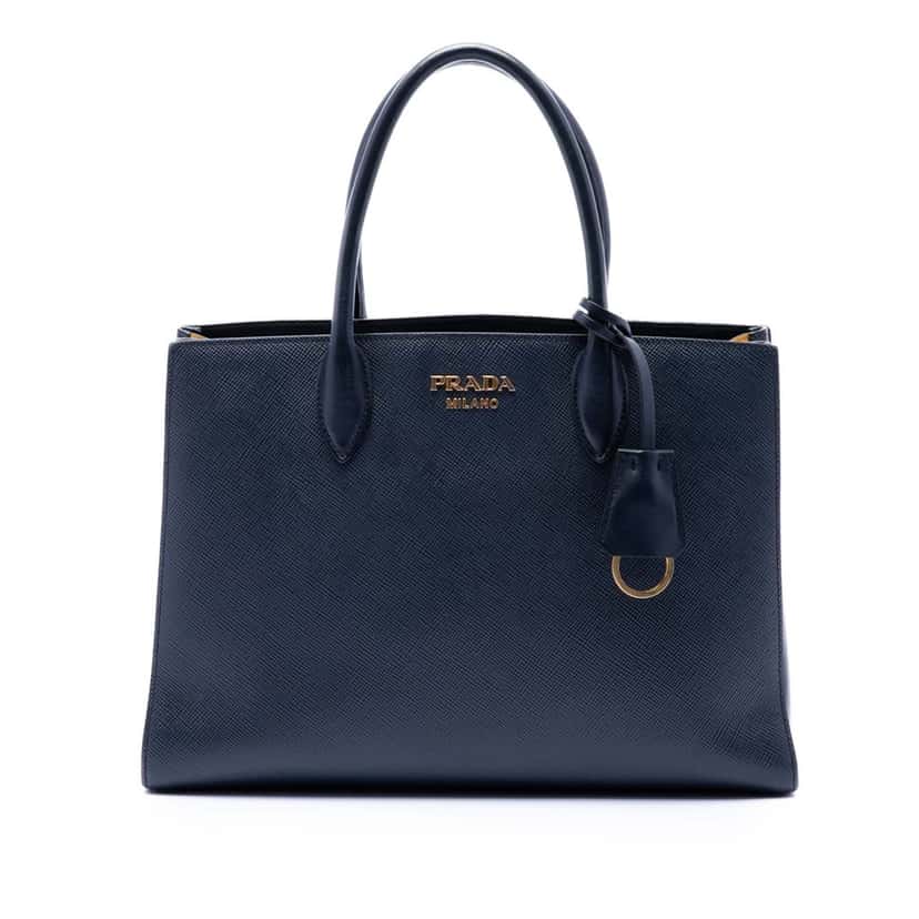 Prada Medium Saffiano Bibliotheque Satchel Blue Leather Very good condition - Front View