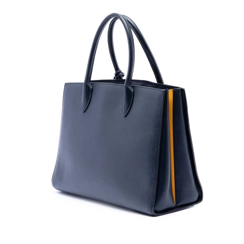 Prada Medium Saffiano Bibliotheque Satchel Blue Leather Very good condition - Back View
