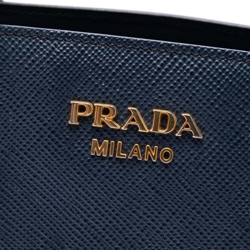 Prada Medium Saffiano Bibliotheque Satchel Blue Leather Very good condition - Box View