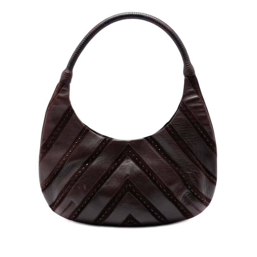 Ferragamo Chevron Calfskin and Studded Suede Hobo Brown Leather Very good condition - Front View
