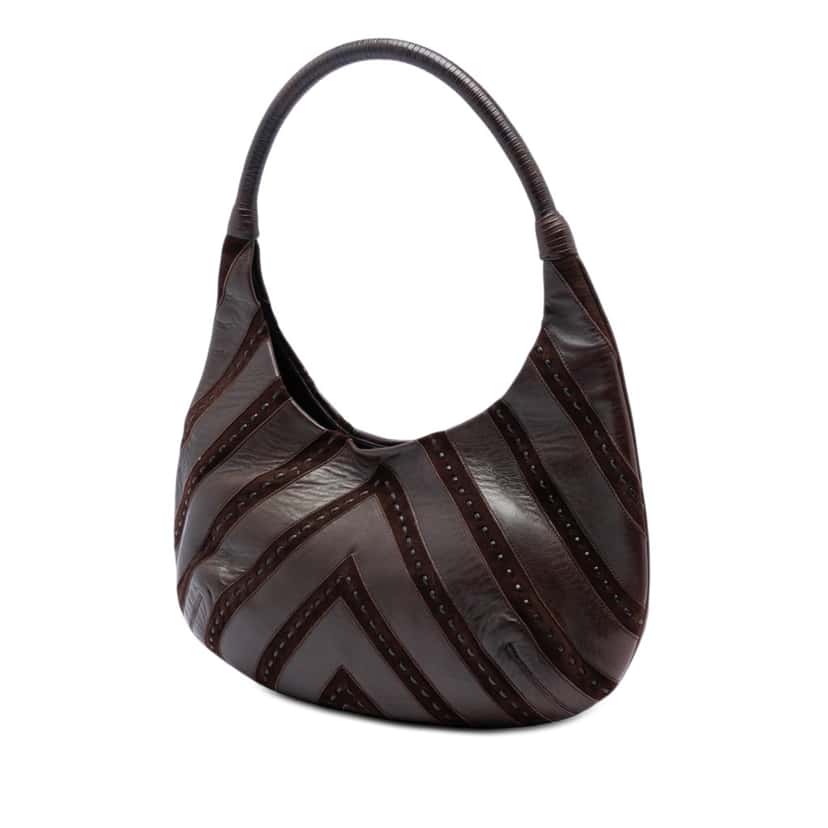 Ferragamo Chevron Calfskin and Studded Suede Hobo Brown Leather Very good condition - Back View