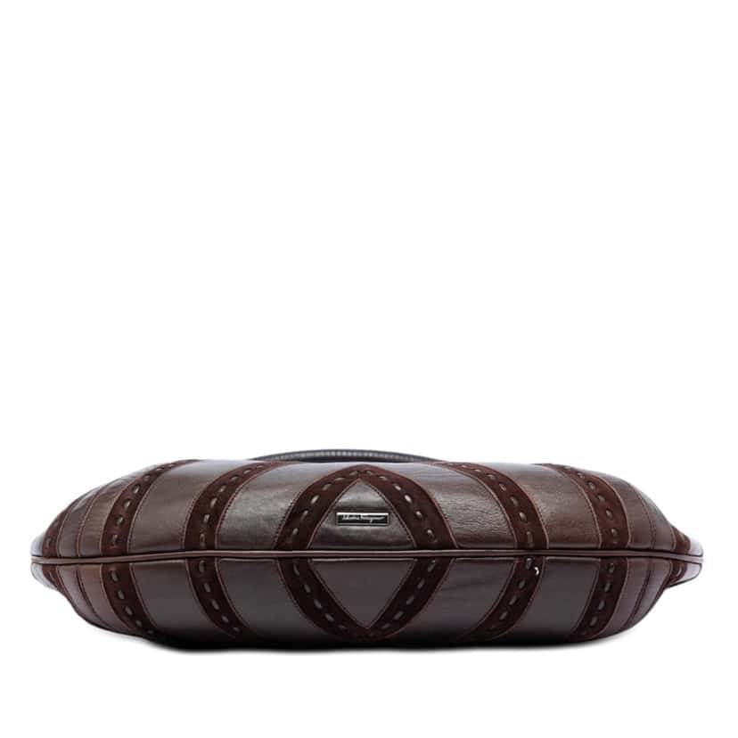 Ferragamo Chevron Calfskin and Studded Suede Hobo Brown Leather Very good condition - Inside View