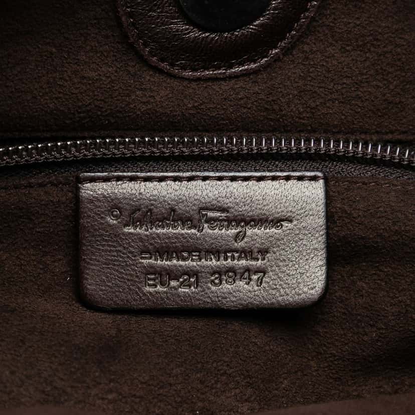 Ferragamo Chevron Calfskin and Studded Suede Hobo Brown Leather Very good condition - Box View