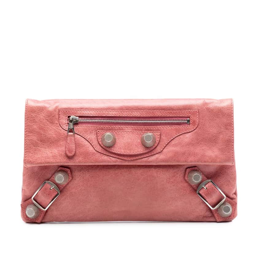 Balenciaga Lambskin Motocross Classic Envelope Clutch Pink Leather Very good condition - Front View