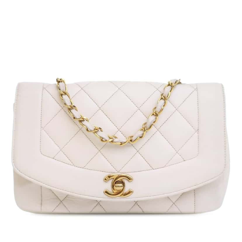 Chanel Small Lambskin Diana Flap White Leather Very good condition - Front View