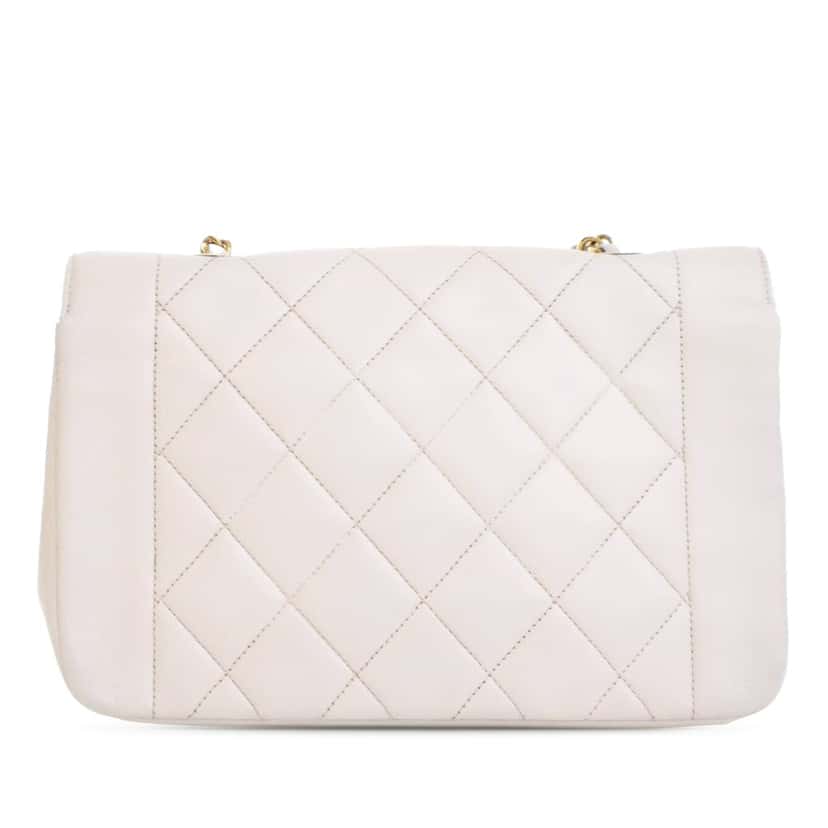 Chanel Small Lambskin Diana Flap White Leather Very good condition - Back View
