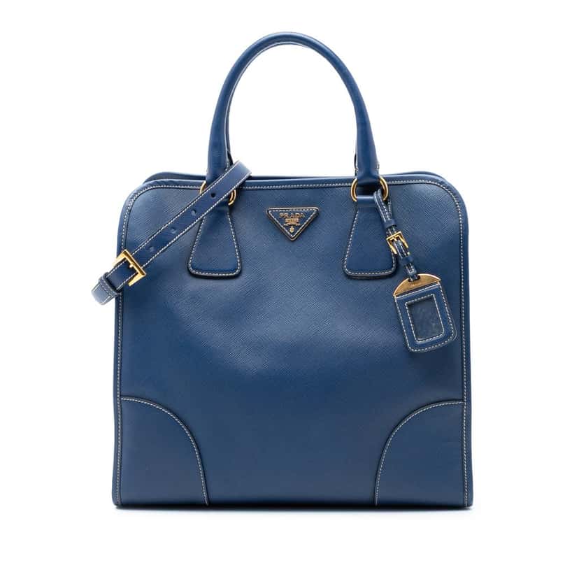Prada Saffiano Lux Shopping Tote Blue Leather Very good condition - Front View