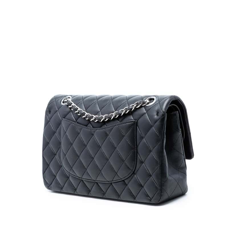 Chanel Medium Classic Lambskin Double Flap Black Leather Very good condition - Back View
