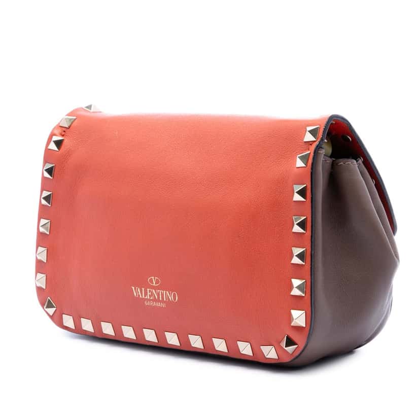 Valentino Tricolor Leather Rockstud Flip Lock Flap Red Leather Very good condition - Back View