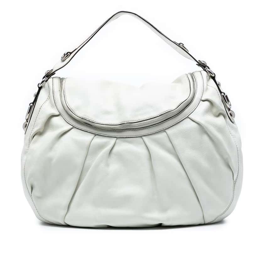 Gucci Medium Pebbled Calfskin Icon Bit Satchel White Leather Never worn, with tag - Front View