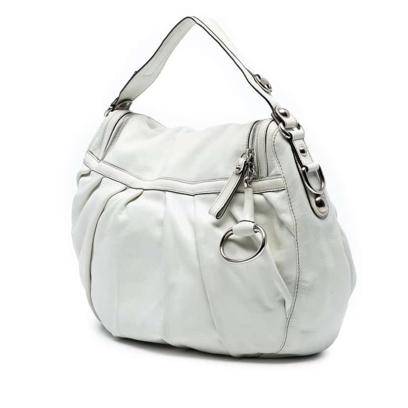 Gucci Medium Pebbled Calfskin Icon Bit Satchel White Leather Never worn, with tag - Back View